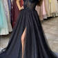 Black Vintage  A-line Long Sweetheart Galaxy Lace Tulle Prom Dress Straps Ball Gown Party Evening Dress,DP414