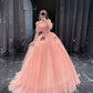 Pink Off Shoulder A-Line Tulle Long Prom Dress Evening Gown, DP4150