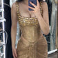 Gold Straps Mermaid Beading Long Party Dress Evening Gown, DP4159