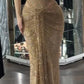 Gold Straps Mermaid Beading Long Party Dress Evening Gown, DP4159