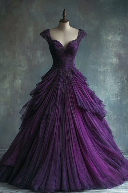 Elegant Purple Sweetheart A-Line Long Prom Dress Evening Gown, DP4164