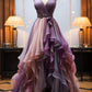 Purple Ombre V Neck Straps A-Line Long Prom Dress Evening Gown, DP4168