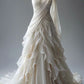 Elegant V Neck Ivory A-Line Layers Vintage Wedding Dress, DP4169