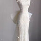 White Strapless Lace Mermaid Elegant Wedding Dress, DP4174