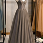 Tulle Spaghetti Strap Long Prom Dress with Beading A-Line Evening Dresses,DP417