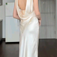 Elagant Ivory Halter Mermaid Satin Long Party Dress, DP4180