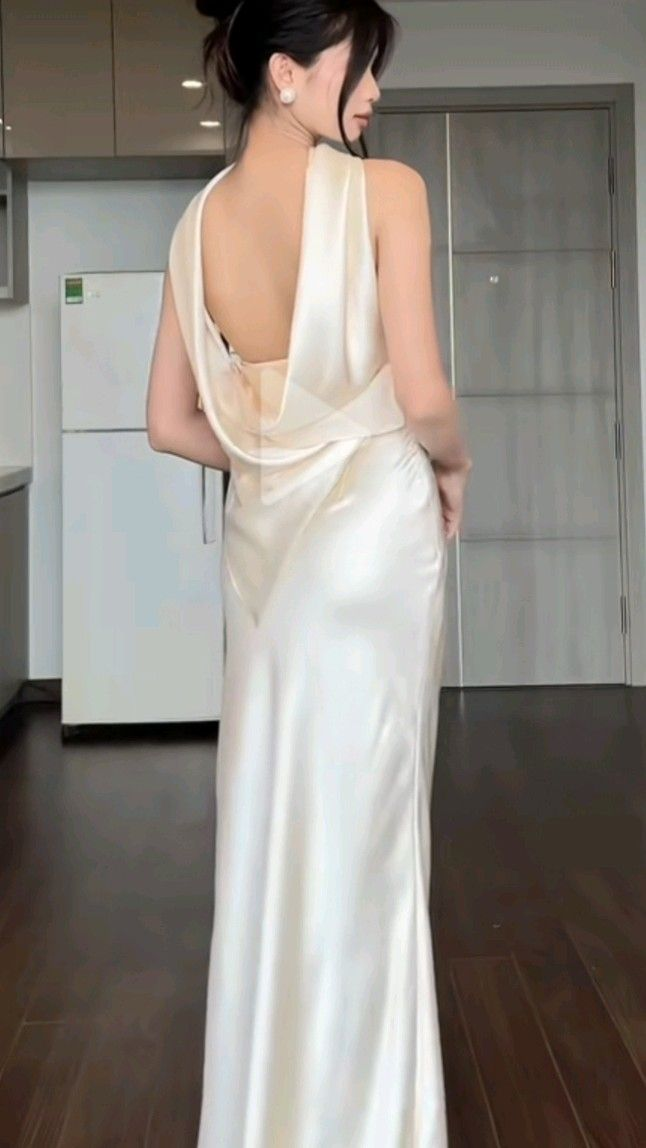 Elagant Ivory Halter Mermaid Satin Long Party Dress, DP4180