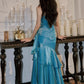 Blue Spaghetti Straps A-Line Chiffon Long Party Dress, DP4183