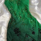 Green Spaghetti Straps Beading Vintage Long Party Dress, DP4189