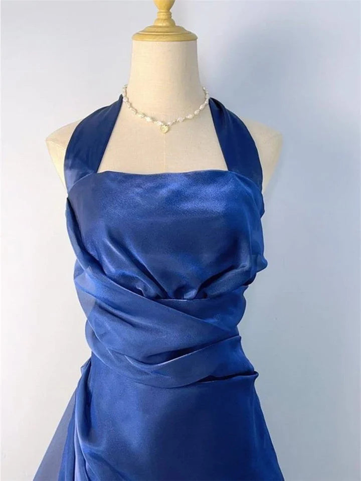 Blue Halter Sheath Vintage Short Party Dress, DP4192