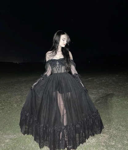prom gothic dresses Black Burgundy Gothic Prom Dresses 3D Rose Flower Bustle Corset Lace-up Pleated