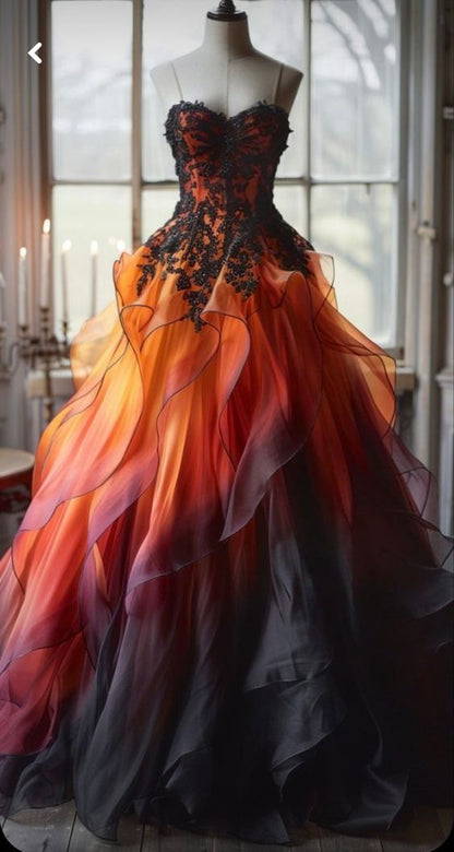 Elegant Sweetheart Ombre A-Line Appliques Long Prom Dress DP4196