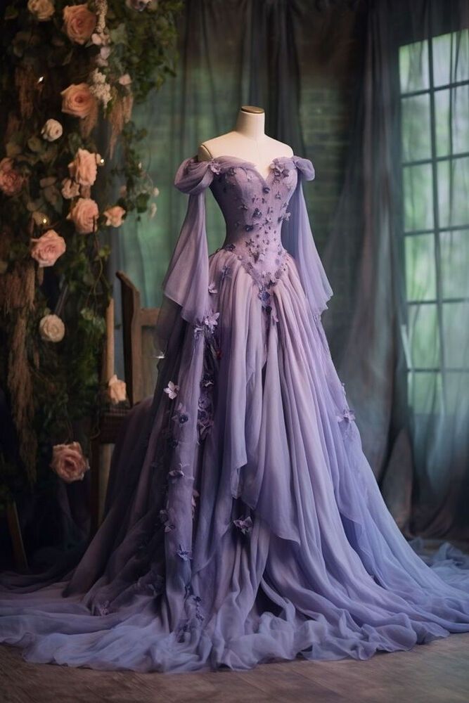 Lilac Long Sleeves A-Line Appliques Long Formal Prom Gown, DP4198