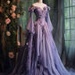 Lilac Long Sleeves A-Line Appliques Long Formal Prom Gown, DP4198