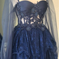 Dark Blue/Red Tulle A-Line Lace Long Prom Dress Ball Gown Wedding Guest Dress,DP419