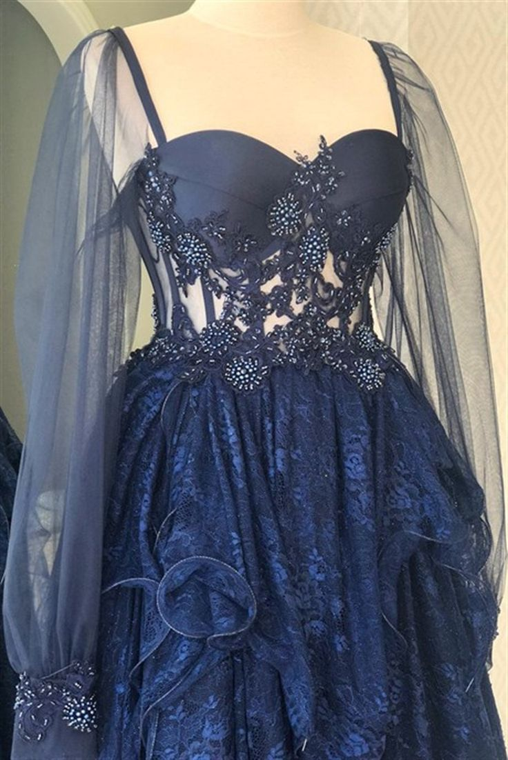 Dark Blue/Red Tulle A-Line Lace Long Prom Dress Ball Gown Wedding Guest Dress,DP419