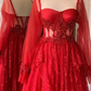 Dark Blue/Red Tulle A-Line Lace Long Prom Dress Ball Gown Wedding Guest Dress,DP419