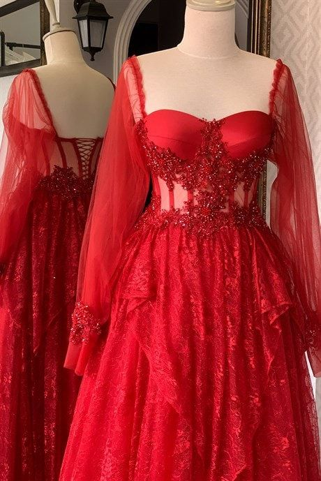 Dark Blue/Red Tulle A-Line Lace Long Prom Dress Ball Gown Wedding Guest Dress,DP419