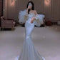 Stunning White Strapless Mermaid Satin Long Wedding Dress, DP4201