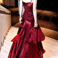 Spaghetti Straps A-Line Chiffon Wine Red Long Party Dress, DP4203