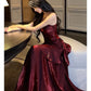 Spaghetti Straps A-Line Chiffon Wine Red Long Party Dress, DP4203