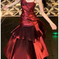 Spaghetti Straps A-Line Chiffon Wine Red Long Party Dress, DP4203