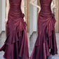 Spaghetti Straps A-Line Chiffon Burgundy Long Party Dress, DP4204