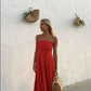 Simple Straplesss A-Line Red Party Dress Wedding Guest Dress, DP4206