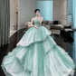 Light Green Strapless Tulle Quinceanera Dress Birthday Ball Gown, DP4214