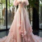 Light Pink V Neck A-Line Organza Birthday Dress Wedding Dress, DP4218