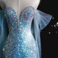 Blue Sequins Sweetheart Mermaid Long Evening Dress Birthday Gown, DP4220