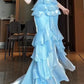 Blue Straps Sheath Cake Skirt Graduation Dress Long Prom Dress, DP4222