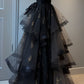 Black Halter A-Line Tulle Long Formal Prom Dress Evening Gown, DP4223