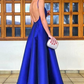 Royal Blue A-Line Satin Backless Strap Prom Dress Formal Evening Party Dress,DP422