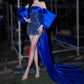 Royal Blue Off Shoulder Sheath Homecoming Dress Short Party Dress, DP4235