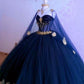 Navy Blue Sweetheart Tulle Appliques Quinceanera Dress Ball Gown, DP4237