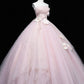 Pink Strapless A-Line Tulle Long Prom Dress Evening Ball Gown, DP4238