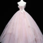 Pink Strapless A-Line Tulle Long Prom Dress Evening Ball Gown, DP4238