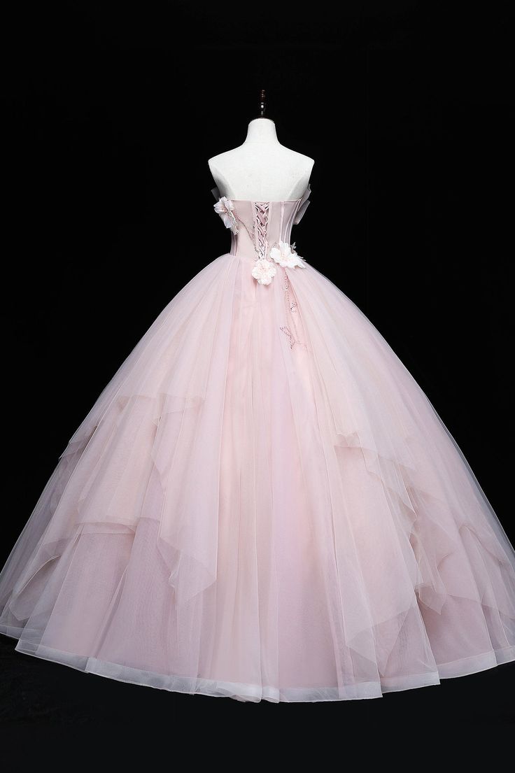 Pink Strapless A-Line Tulle Long Prom Dress Evening Ball Gown, DP4238