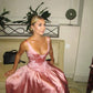 Pink Straps A-Line Satin Long Party Dress Elegant Bridesmaid Dress, DP4240