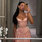 Pink Straps A-Line Satin Long Party Dress Elegant Bridesmaid Dress, DP4241