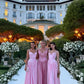 Pink Straps A-Line Satin Long Party Dress Elegant Bridesmaid Dress, DP4241