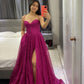 Fuchsia Straps A-Line Shiny Long Prom Dress Graduation Dress, DP4242