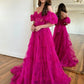 Fuchsia Off Shoulder A-Line Tulle Long Prom Dress, DP4244