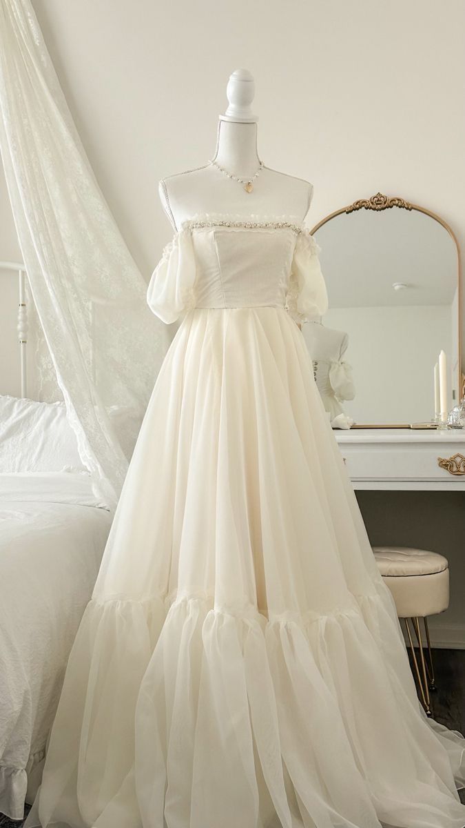 Off Shoulder Ivory A-Line Chiffon Long Party Dress Birthday Dress, DP4254