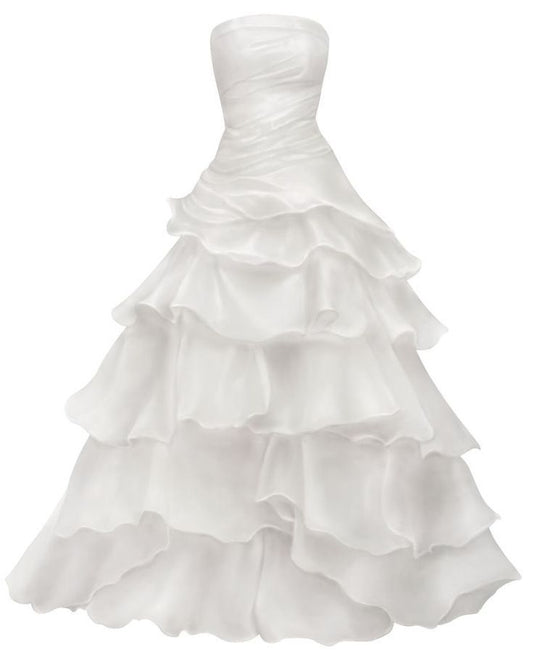 Ivory Strapless A-Line Tiered Long Party Gown Wedding Dress, DP4255