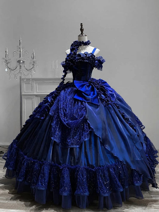 Royal Blue Gothic Straps Quinceanera Dress Birthday Ball Gown, DP4256