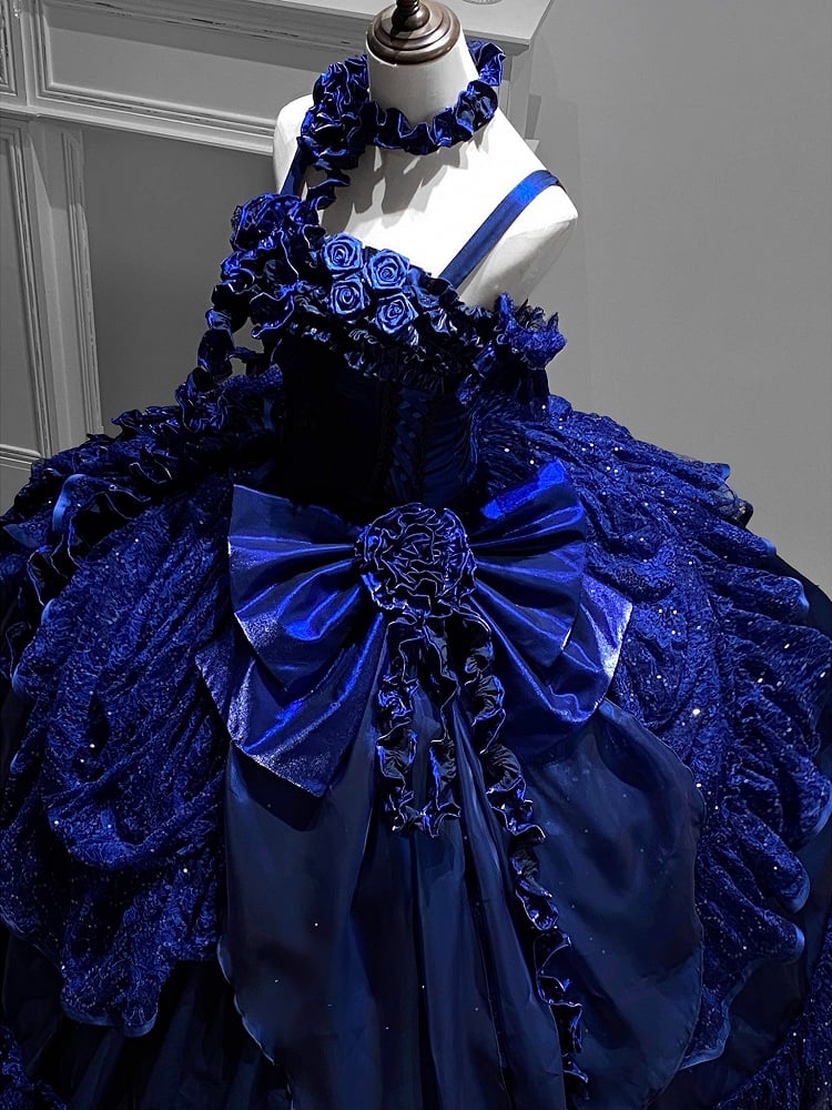 Royal Blue Gothic Straps Quinceanera Dress Birthday Ball Gown, DP4256