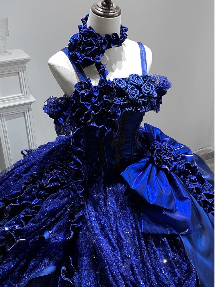 Royal Blue Gothic Straps Quinceanera Dress Birthday Ball Gown, DP4256