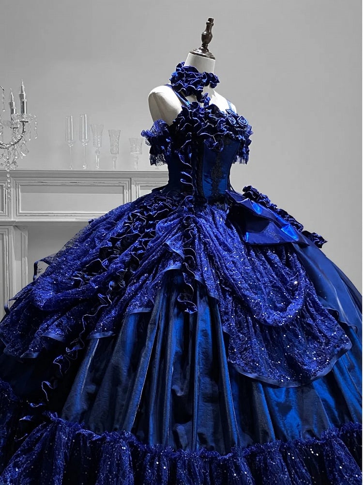 Royal Blue Gothic Straps Quinceanera Dress Birthday Ball Gown, DP4256